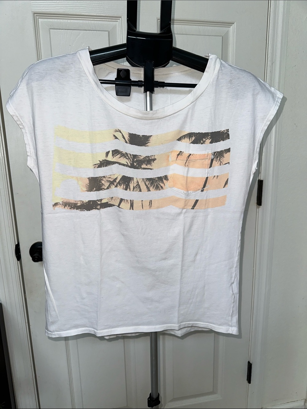 Sol Angeles Women's White Graphic Palm-Print Sleeveless Muscle Tee Size S